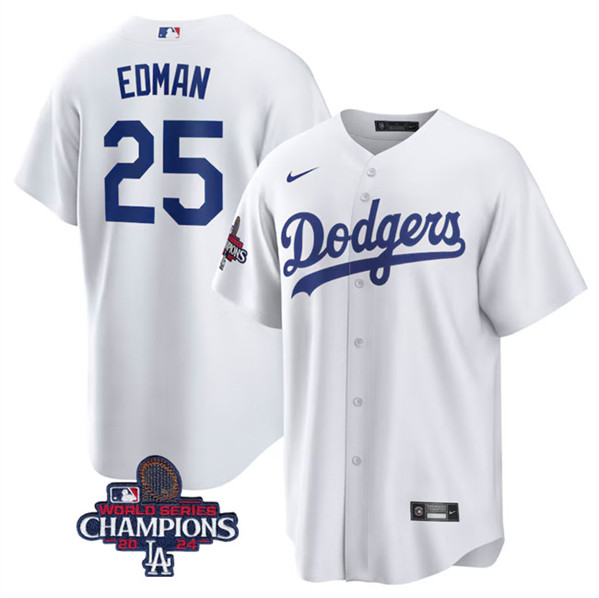 Los Angeles Dodgers #25 Tommy Edman White 2024 World Series Champions Cool Base Stitched Jersey